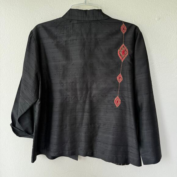 Chico's Design jacket 100% silk embroidered red diamond patterns Size L - Picture 6 of 12